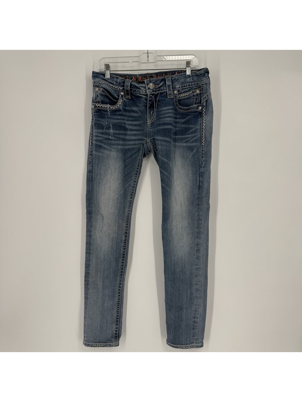 Rock Revival jean 31 blue embroidered skinny western y2k 90s cowgirl rodeo faded